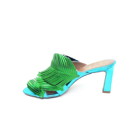 Baldowski Sandal Heel Open Toe Leaf Floral Green Blue Womens EUR 37/US 7 - Picture 2 of 10